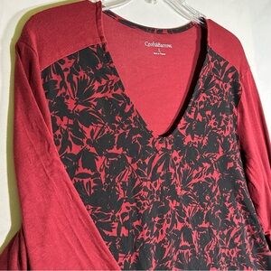 Croft & Barrow Red and Black Top Romantic Long-Sleeve V-neck Women's size Large